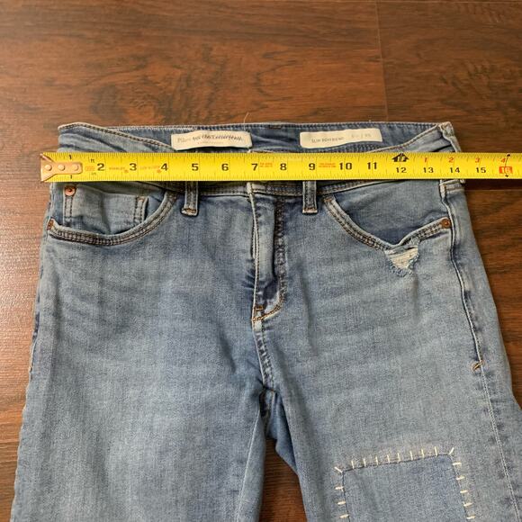 Pilcro & the Letterpress Anthropologie blue patchwork slim boyfriend jeans 25 - Picture 11 of 15